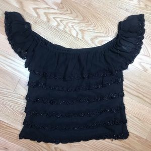 Caché black ruffle top